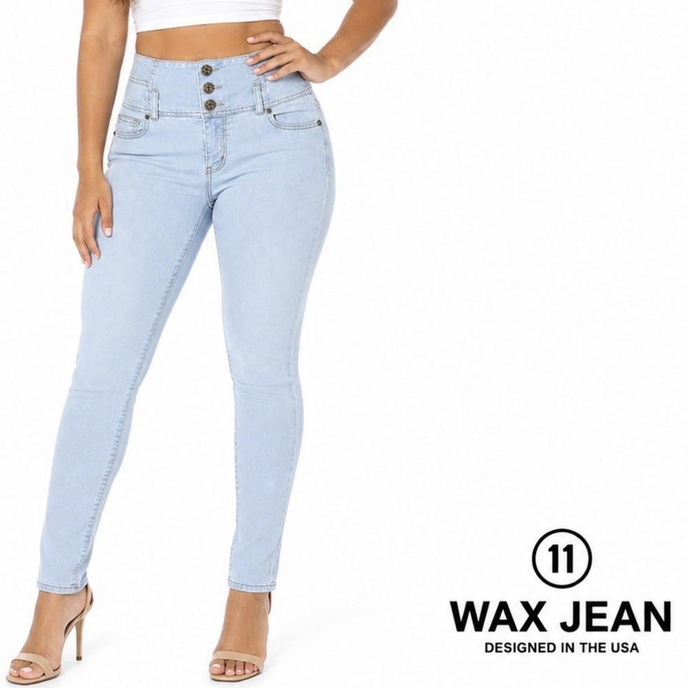 Wax Jean Juniors Sz 11 Light Wash Skinny Jeans High Waist 3 Button Stretch 30x29